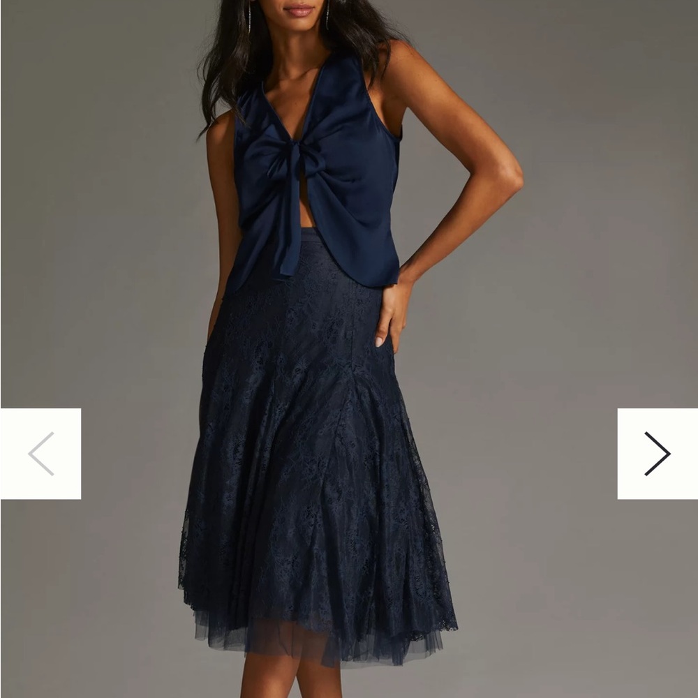 By Anthropologie Tulle Lace Flare Midi Skirt